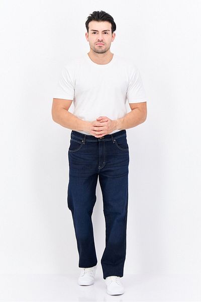 WRANGLER Men Straight Fit Plain Stretchable Denim, Navy
