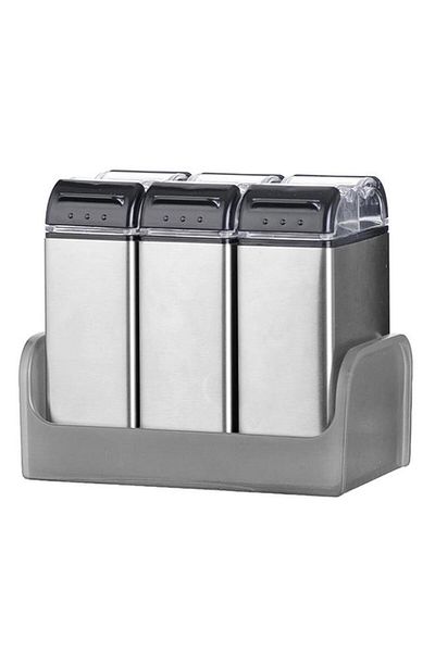 Generic Elemental Kitchen 3-Piece Seasoning Spice Shaker Compact Jar Set with Rack Silver 79252004