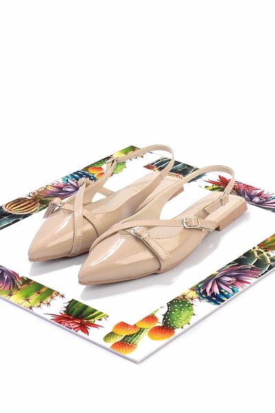 Bambi Beige Patent Leather Women's Classic Heeled Shoes01473010508