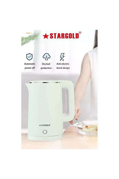 Generic غلاية كهربائية ستارجولد سعة 2.5 لتر بقوة 1800 واط، وإيقاف تشغيل تلقائي، مصنوعة من الفولاذ المقاوم للصدأ وقاعدة دوارة 360 درجة