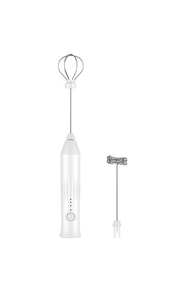 Choice <0.5L WHITE MINI Milk Frother USB Rechargeable 3 Speeds Foam Maker Coffee Whisk Mixer Electric Handl