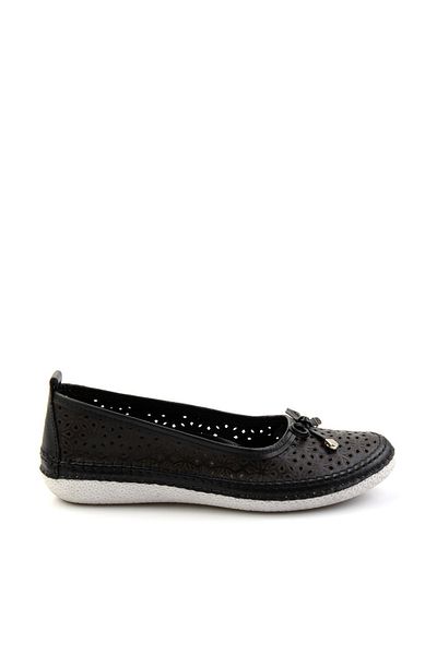 Bambi Black Leather Women's Ballerinas K01331096403