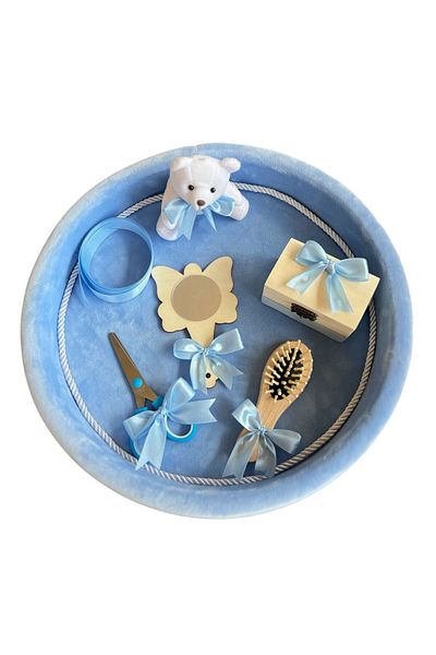 Botez Set tavita pentru taiere mot/turta – catifea – blue