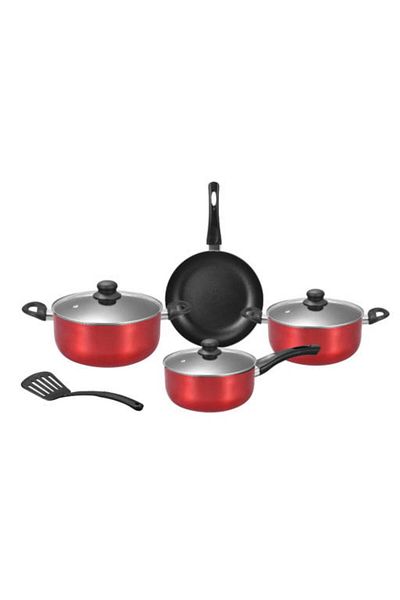Generic Stargold 8-piece Nonstick Oil-free Kitchen Cookware Set – Red Cookware With Frypan And Pots