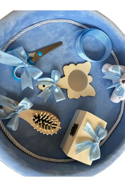 Botez Set tavita pentru taiere mot/turta – catifea – blue