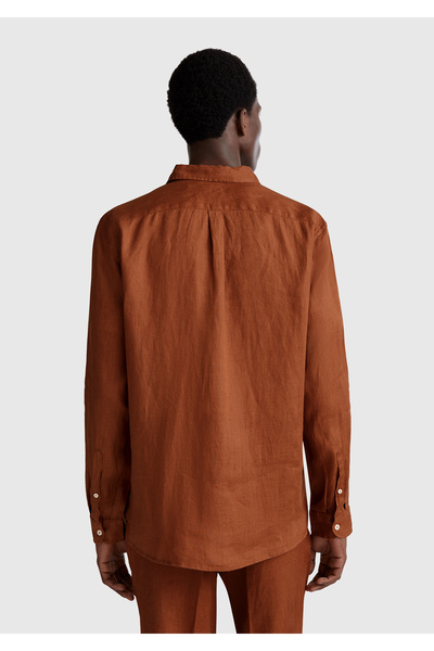 United Colors of Benetton Men's Dark Brown 100% Linen Shirt