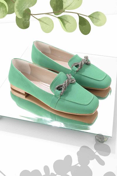 Bambi Матово зелени дамски мокасини K01641166438