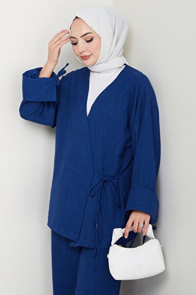 InStyle Льняний кімоно, двоколірний комплект темно-синього кольору