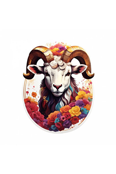 INOVATIX Set de 8 piese, autocolant cap de berbec cu ghirlandă de flori, INOV...