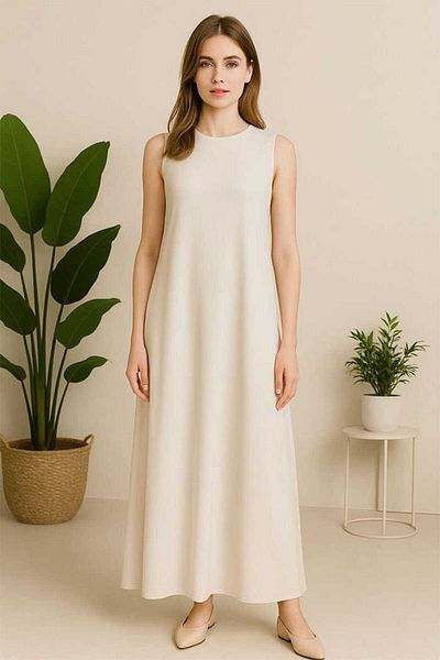 Bym Fashion Zero Sleeve Long Sandy Underwear Dress 3197 Stone