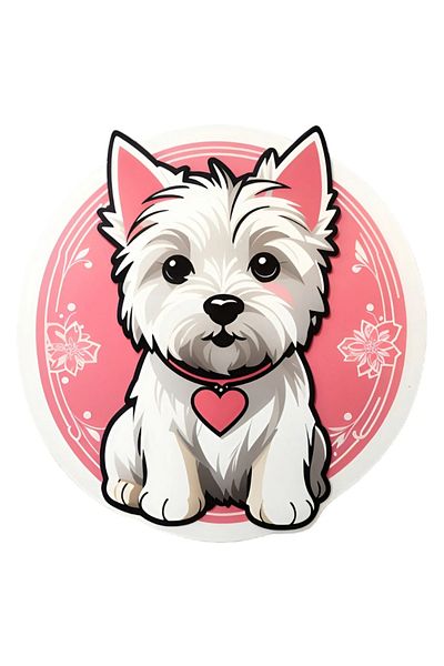 INOVATIX Set de 8 piese, autocolant Westie cu medalion, INOVATIX®. 6 cm