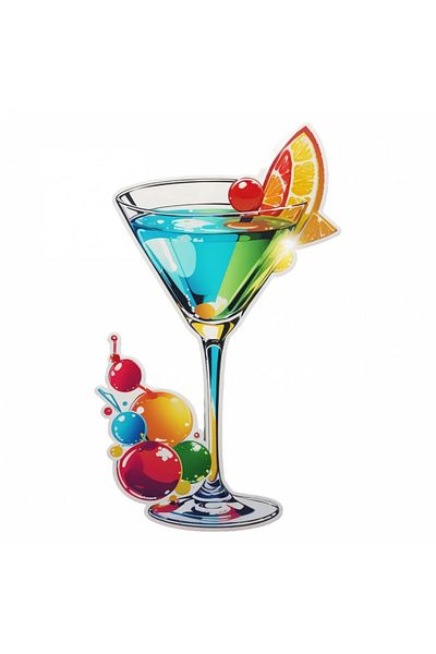 INOVATIX Set de 8 autocolante cocktail Martini cu cireșe și portocale, INOVATIX®. 6 cm