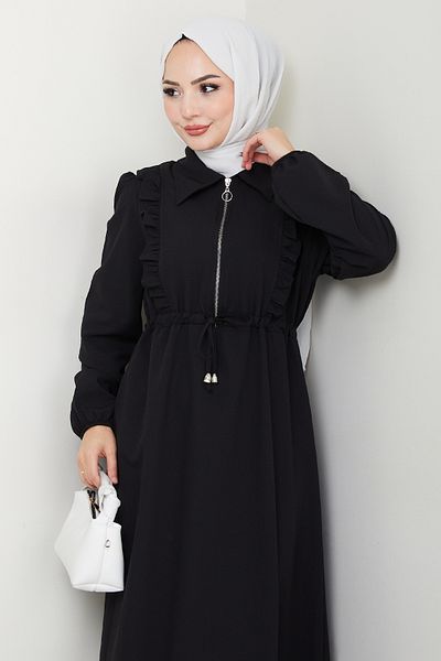 InStyle Μαύρο φόρεμα με λεπτομέρεια με βολάν με φερμουάρ