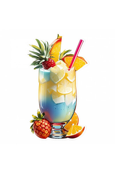 INOVATIX Set de 8 autocolante cocktail Pina Colada cu ananas și căpșuni, INOV...
