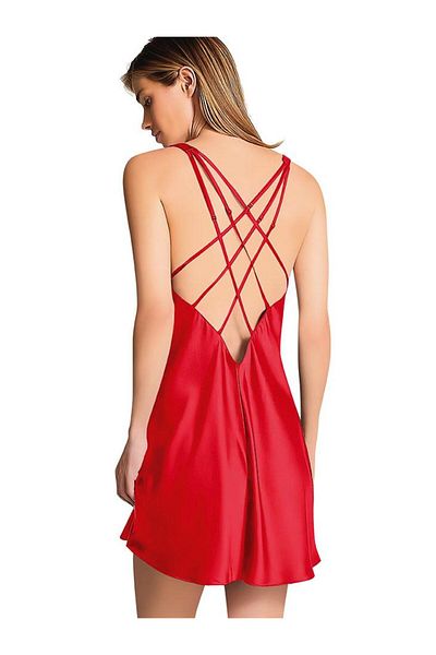 Asel Satin Stone Printed Short Slit Nightgown