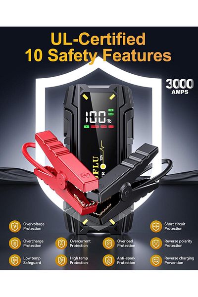 NEXIFY مشغل سيارة محمول HDJFLU 3000A Jumper Starter (محركات بنزين 7.0 لتر و5.5 لتر ديزل)، بطارية سيارة 12 فولت