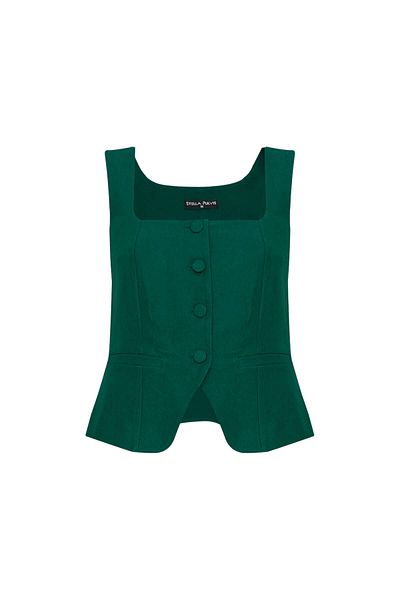 STELLA PULVIS Green Unlined Square Collar Vest