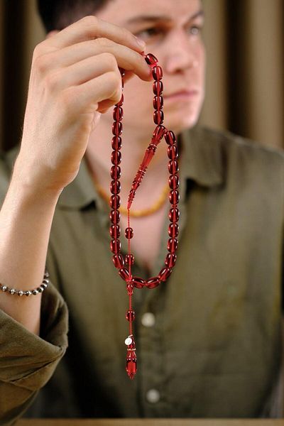 dergah tesbih Şükür Baba Series Silver Ring Detailed Systematic Red Fire-I Amber Prayer Beads