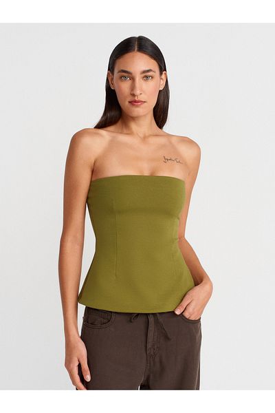 Dilvin 31860 Strapless Top-Fat Green