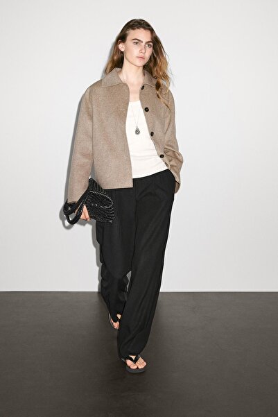 Massimo Dutti Düğmeli kısa yün karışımlı kaban