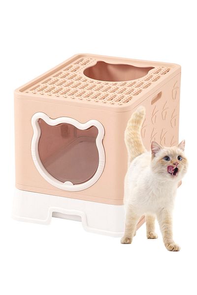 KidLe Large Foldable Cat Litter Box with Lid Easy to Clean Anti-Splashing Enclosed Cat Toilet Box