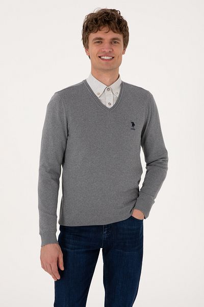 U.S. Polo Assn. Men's Gray Melange Basic Sweater 50288881-Vr086