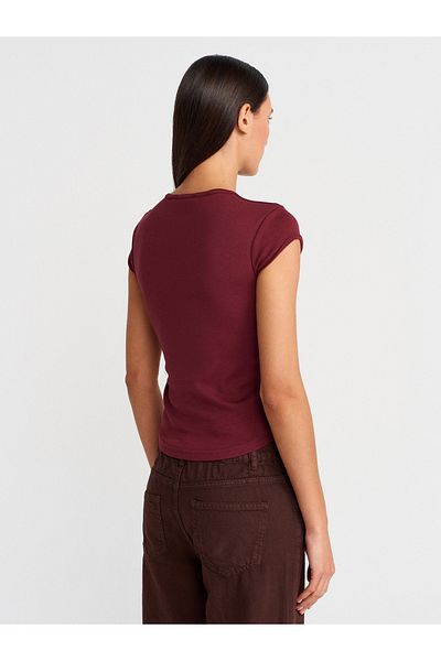 Dilvin 31779 Crew Neck Basic T-Shirt-Light Claret Red
