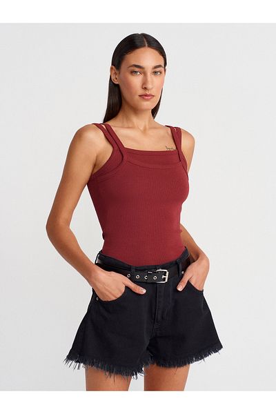 Dilvin 21105 Double Strap Tank Top-Light Claret Red