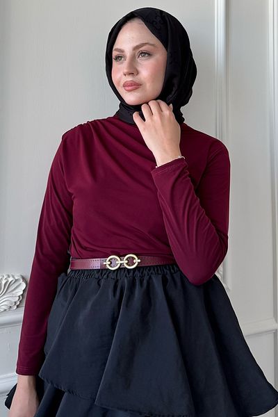 InStyle Bluză roșie claret cu umăr pliat