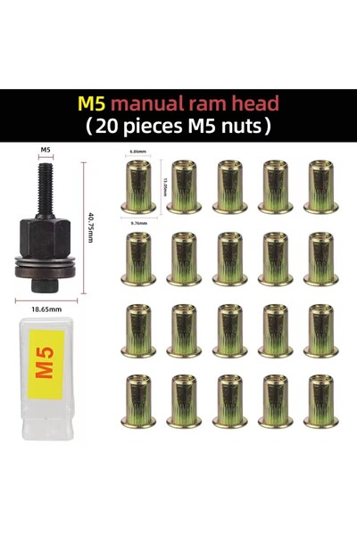 choice2 مجموعة رؤوس صواميل برشام يدوية M5 مع 20 أو 21 قطعة، أداة برشام يدوية،...