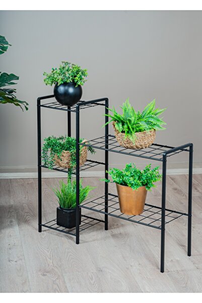 Uyan Ev Ürünleri UYAN EV ÜRÜNLERİ Garden 5 Raflı Siyah Metal Saksılık Bahçe B...