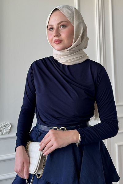 InStyle Μπλούζα με πλισέ μπλε Navy Blue