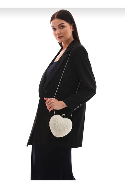 eflanmoda Heart Model Pearl Wedding Engagement Invitation Special Occasion Evening Dress Bag