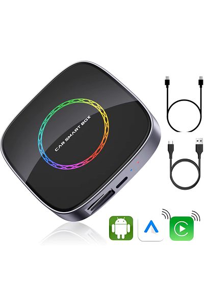 goBERA Wireless CarPlay Adapter, Android Auto, AI Box Android 13, Octa-Core, 4GB RAM+64GB, 4G, YouTube, Netflix