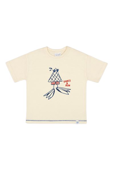 BEETLEBEEZ Children's Short Sleeve Printed Oversize T-Shirt - Ecru