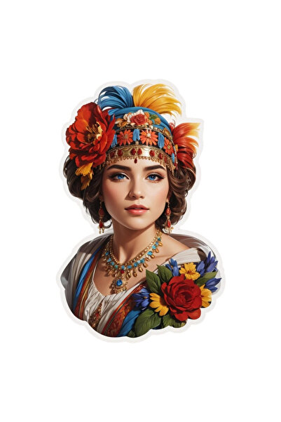 INOVATIX Set de 8 piese, autocolant româncă în costum popular cu colier, INOV...