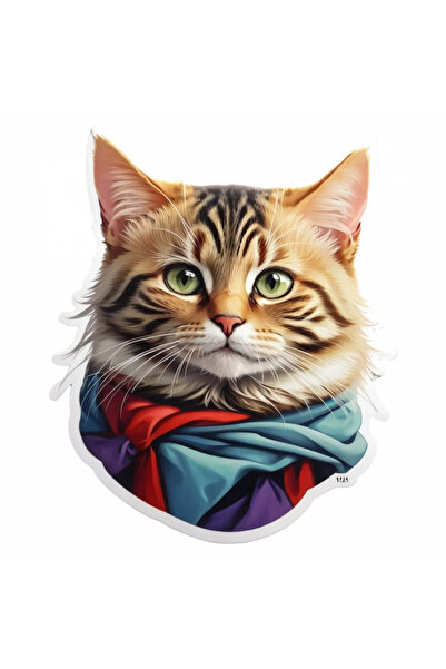 INOVATIX Σετ 8 τεμαχίων, Αυτοκόλλητο Pixie bob γάτα Με κασκόλ, INOVATIX®. 6 εκ.