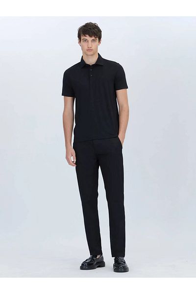 Kip Black Plain Polo Neck T-Shirt