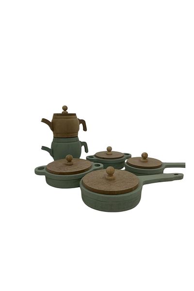 Özka Hobi Ahşap Özka Hobby Basswood Painted Wooden Toy Pot and Pan Set