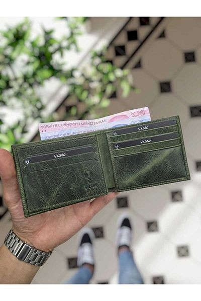 Visso leather Visso 262 Genuine Leather Double Id Compartment Classic Men's Wallet Bag Green Grnda