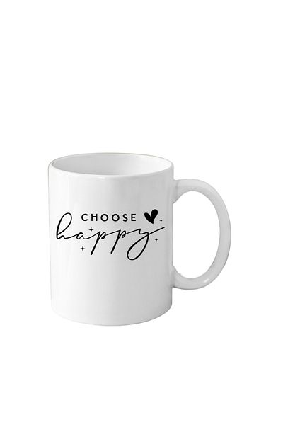 OEM Funny ceramic mug, with inspirational/motivational message, white, 330 ml, Choose Happy model