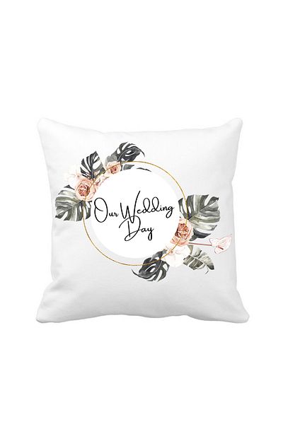 OEM Perna personalizata decorativa, 40x40 cm, alba, pentru nunta, Our Wedding Day