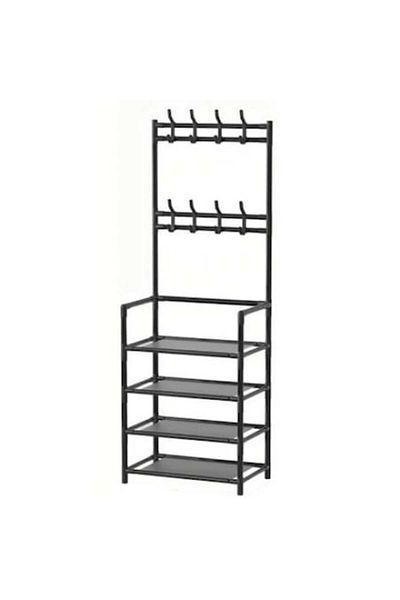 HOZRO Suport metalic HOZRO cu suport pentru pantofi și 5 rafturi, design modern negru