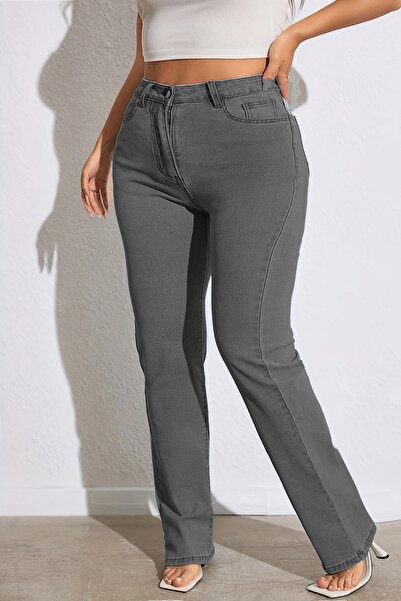 CEDY DENIM - Women's Big Me Tube Leg High Waist Regular Fit Lycra Trousers C626-Grey