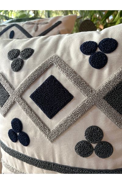 Elart Bohemian Throw Pillow 2 Pieces (40X40 cm) Navy Blue-Grey