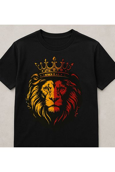 Outdoor One Unisex Μαύρο T-Shirt Μαύρο Oversize T-Shirt με Κίτρινο Red Lion Design