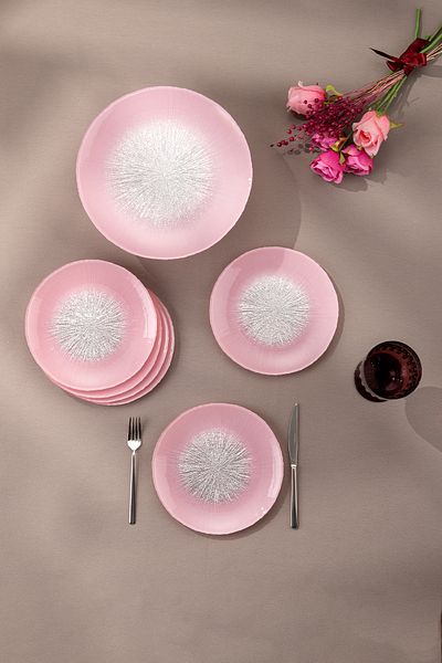 Emsan Pastel 7 Piece Glass Cake / Dessert Set Pink