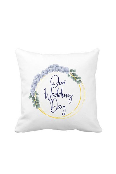 OEM Perna personalizata decorativa, 40x40 cm, alba, pentru nunta Our Wedding Day