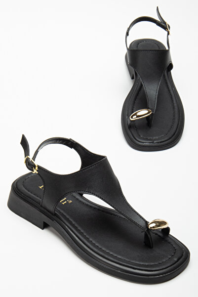 RİSSOLİ Dámské černé žabky Rissoli se zlatým prstenem, detailní denní sandály