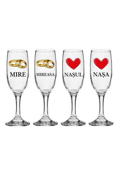 OEM Set pahare Sampanie din sticla, personalizate, Miri si Nasi, pentru nunta, model 6